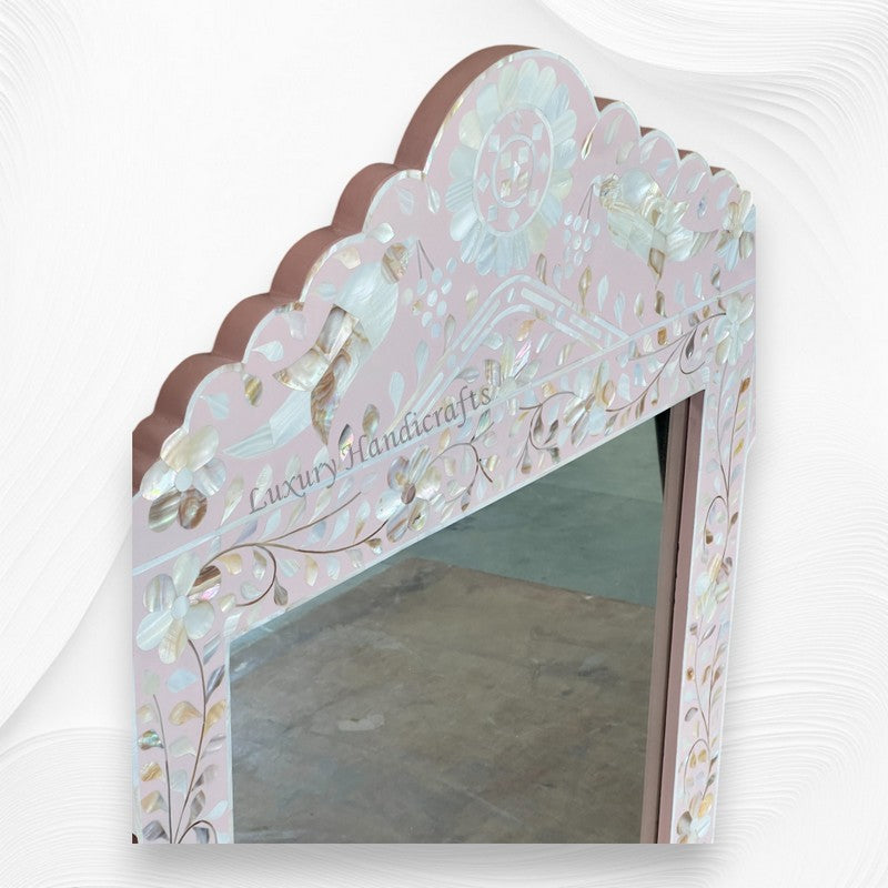 Light Pink Mother Of Pearl Inlaid Parrot Mirror 3
