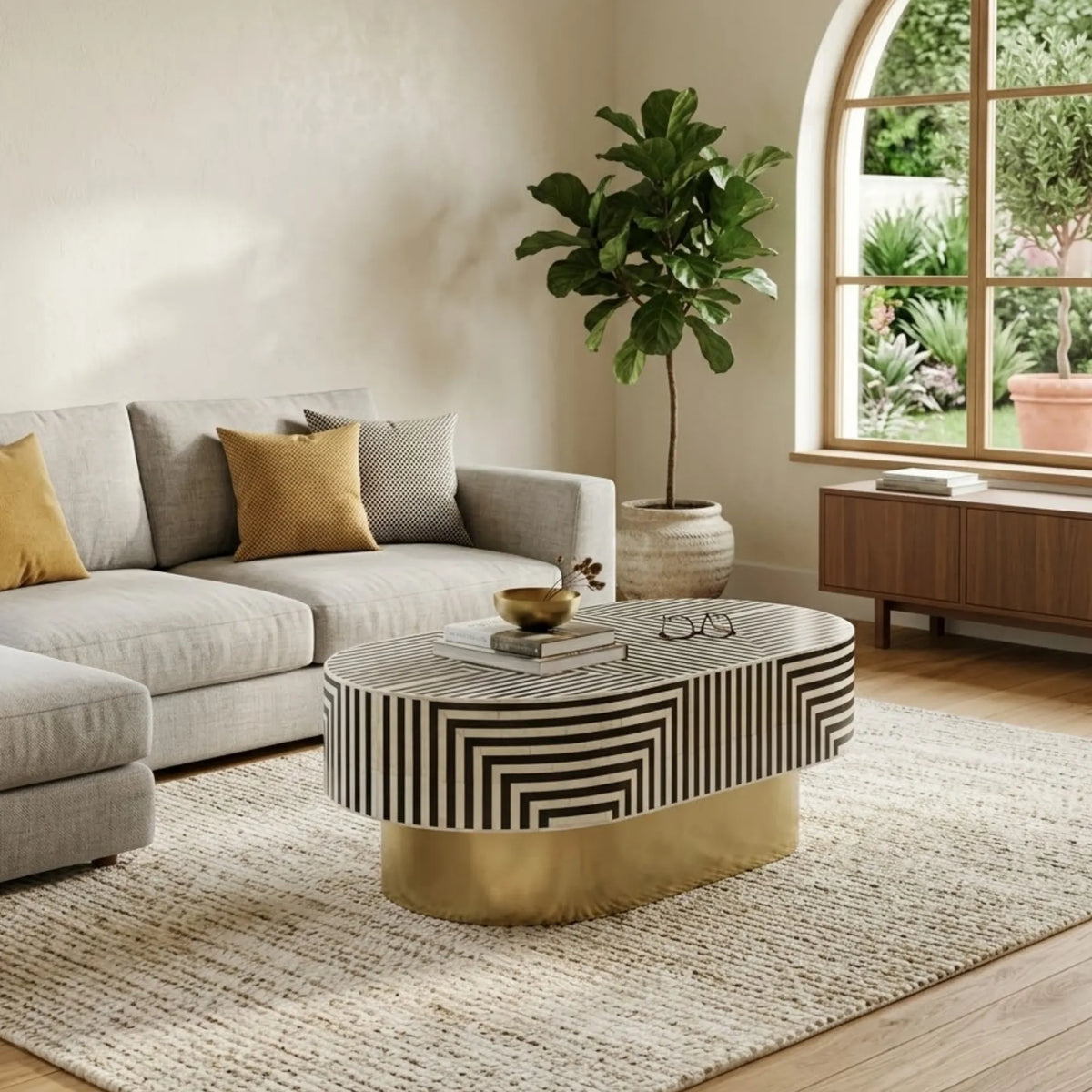 Linear Oval Inlay Coffee Table