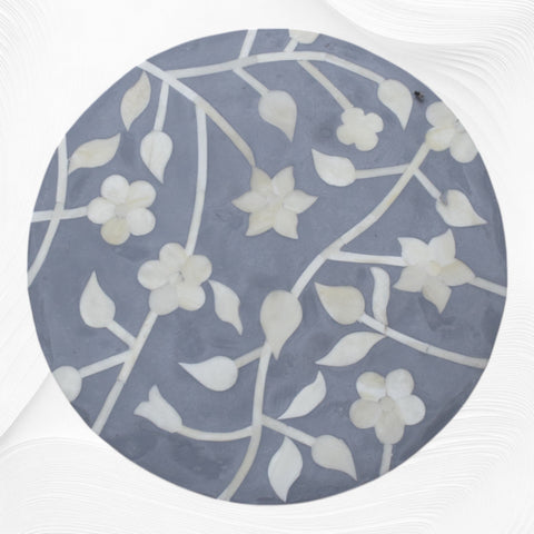 Lola Bone Inlay Round Stool Floral Light Grey