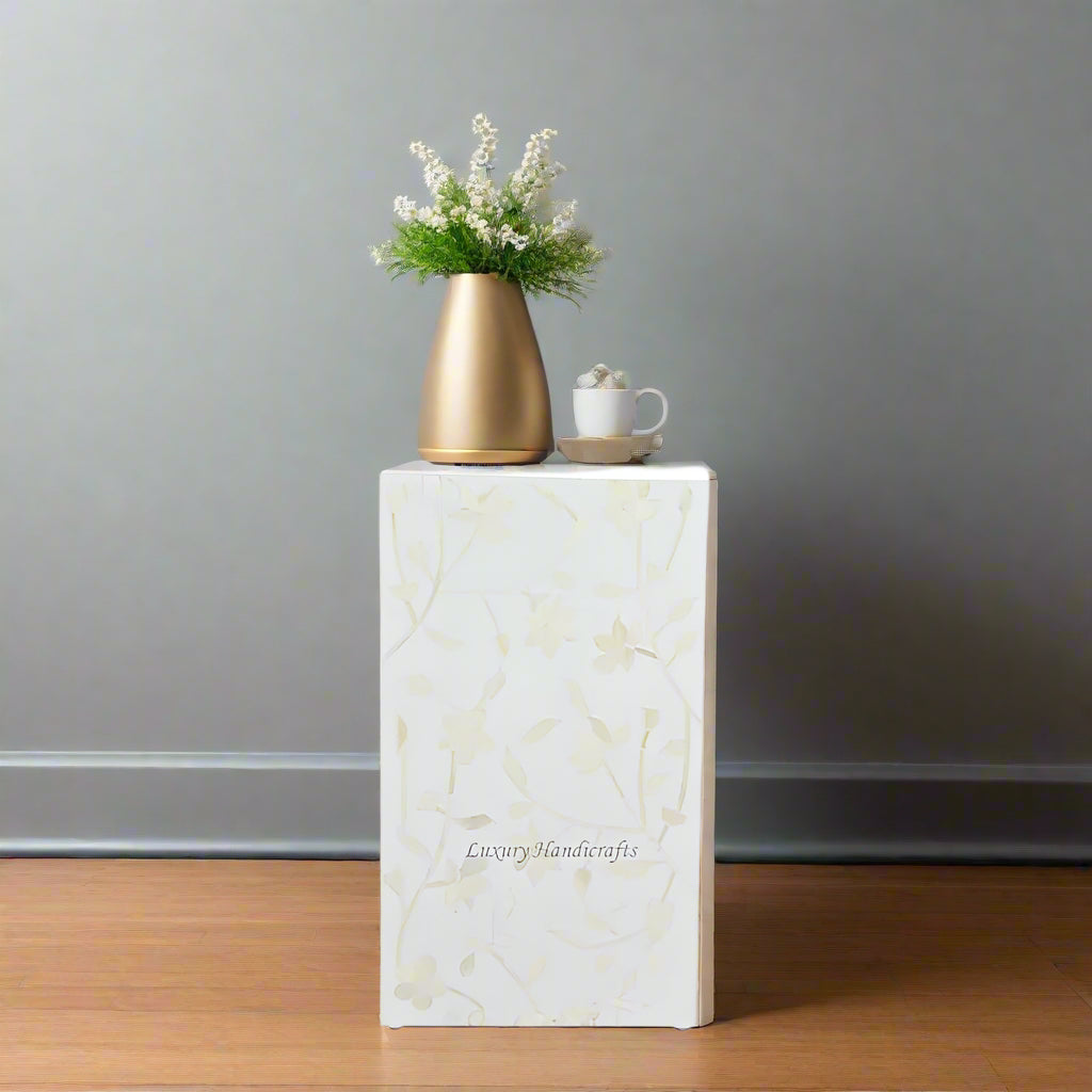Square Table Inlay Lola Bone Inlay Square Side Table White – Luxury Handicrafts