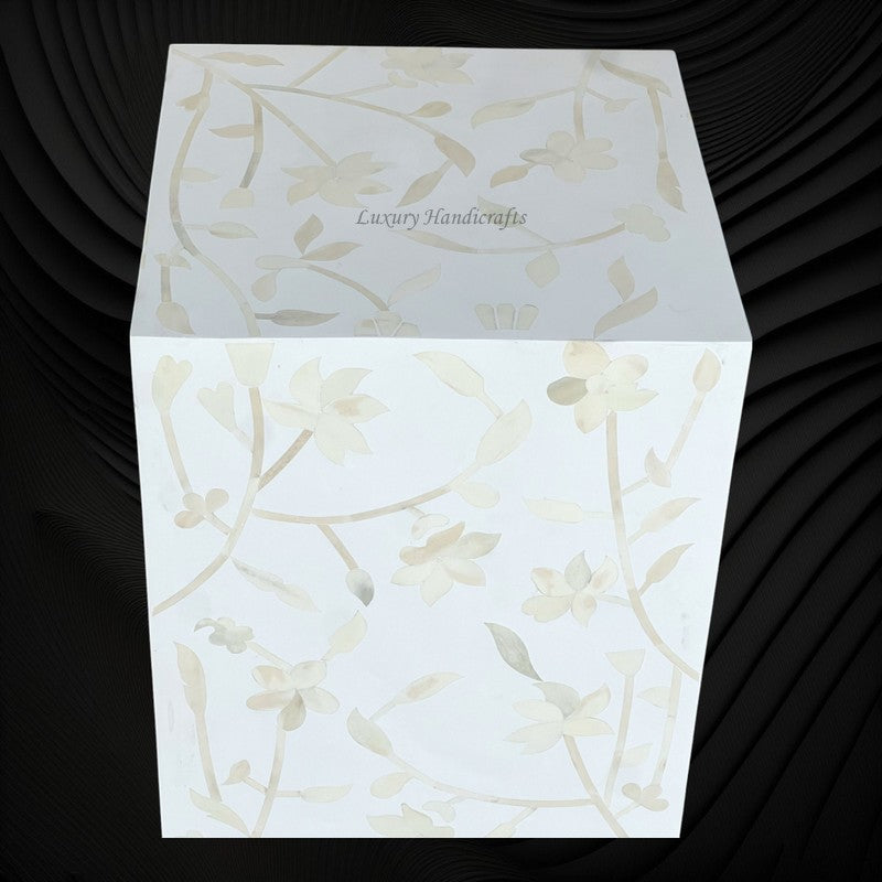 Lola Bone Inlay Square Side Table White 5