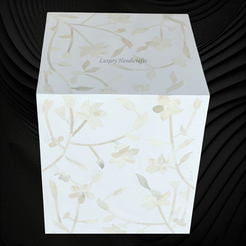 Lola Bone Inlay Square Side Table White 5