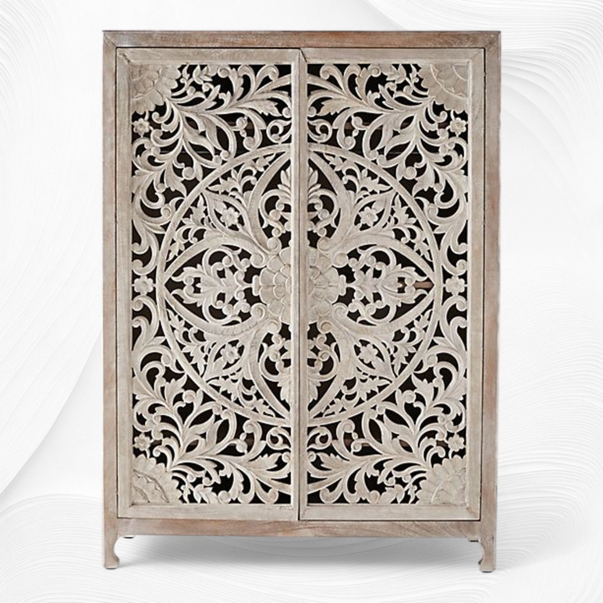 Lombok Handcarved 2 Door Wardrobe White Wash 2