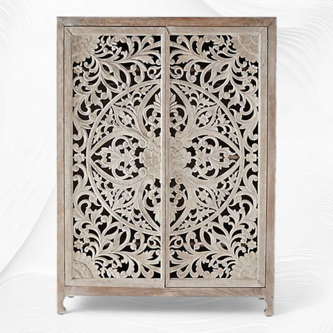Lombok Handcarved 2 Door Wardrobe White Wash 2