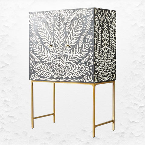 Lucienne Bone Inlay Bar Cabinet Peacock Black