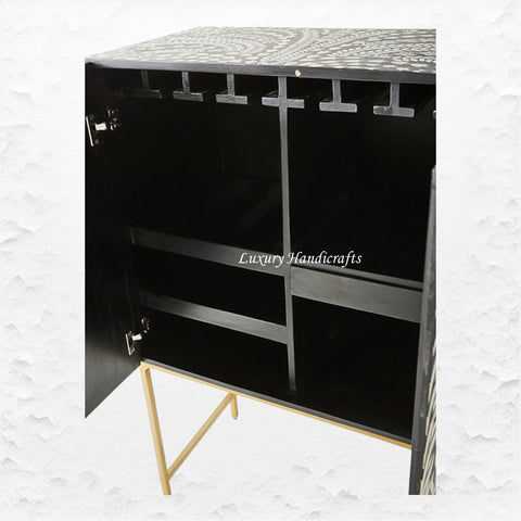 Lucienne Bone Inlay Bar Cabinet Peacock Black