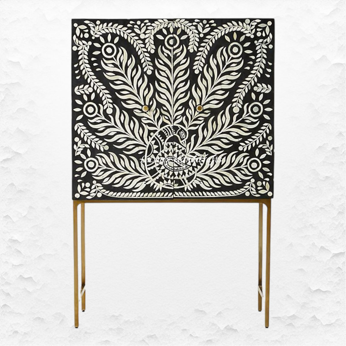 Lucienne Bone Inlay Bar Cabinet Peacock Black