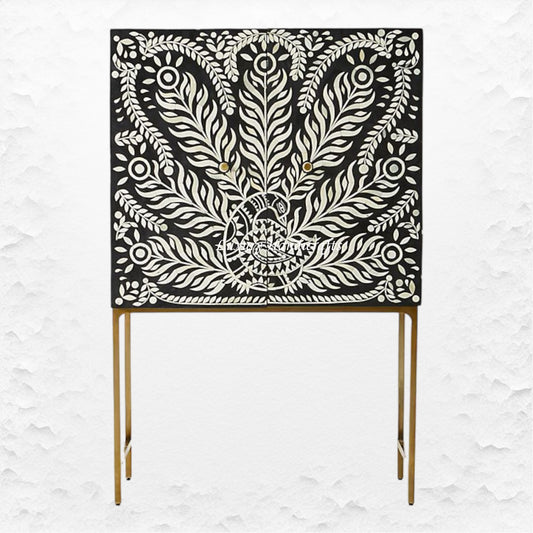 Lucienne Bone Inlay Bar Cabinet Peacock Black
