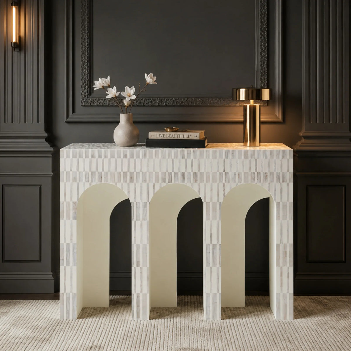 Luna Mother of Pearl Inlay Arch Console