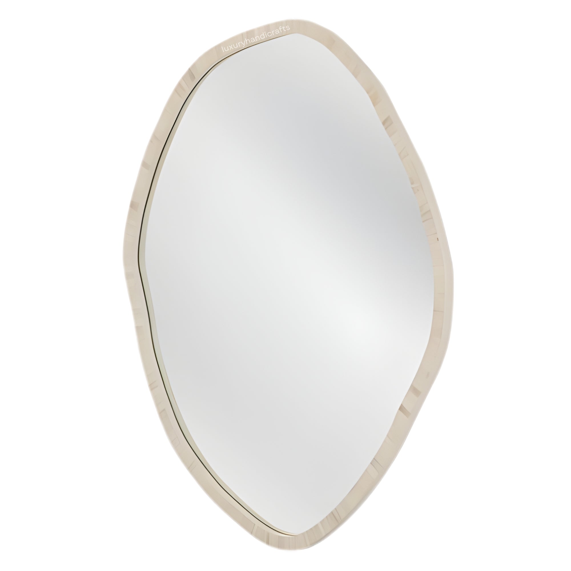 Decorative mirror with a beige frame on a white background