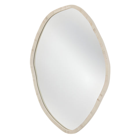 Decorative mirror with a beige frame on a white background