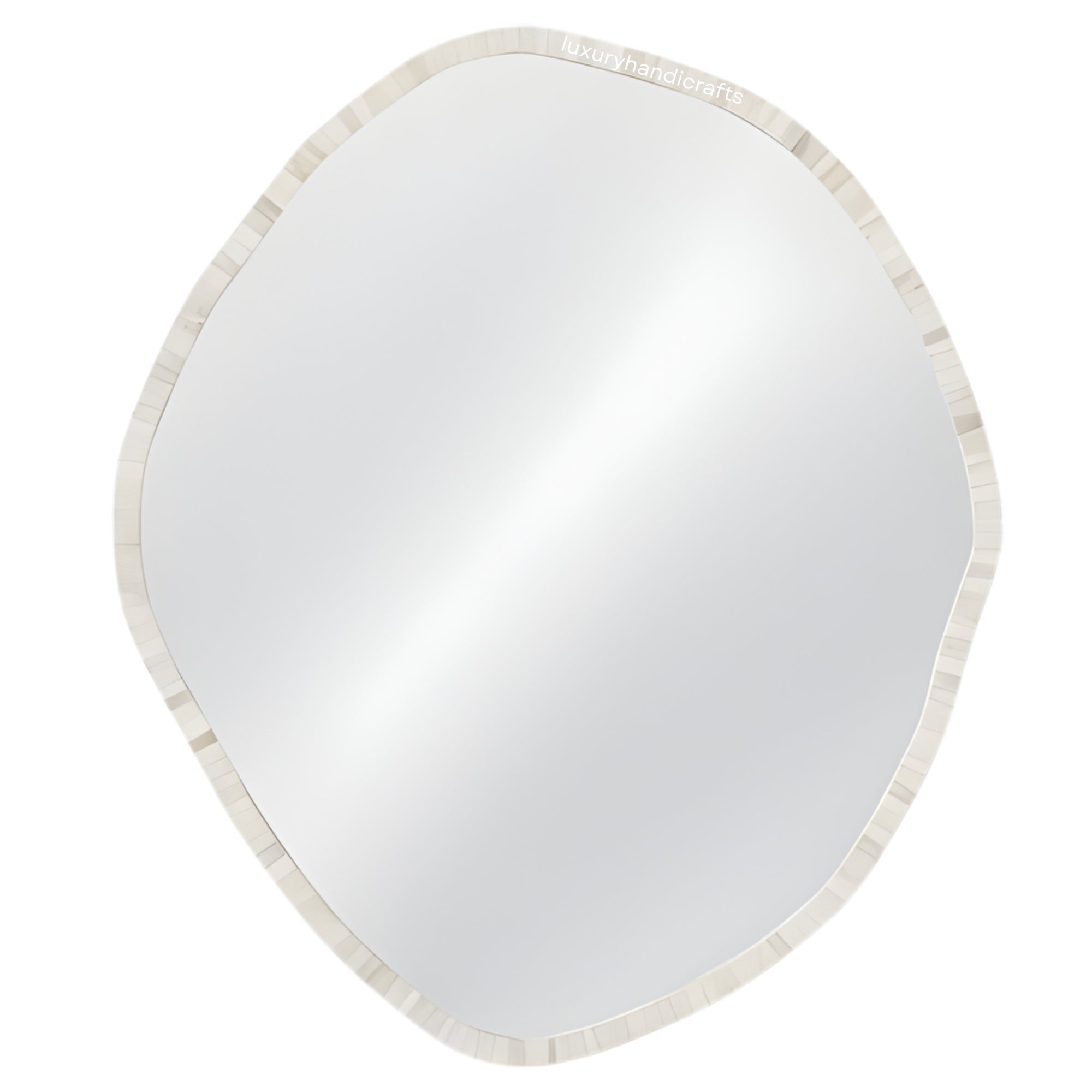 Round mirror with a beige border on a white background