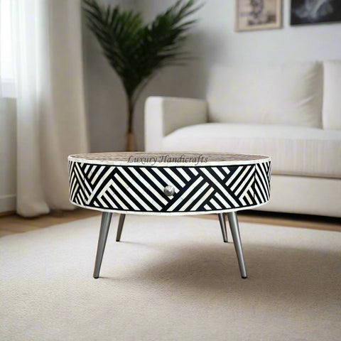 Luna Optical Bone Inlay Round Coffee Table Black