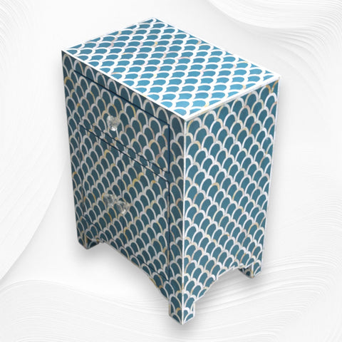 MOP Inlay 1 Drawer 2 Door Fishscale Design Bedside Teal Green