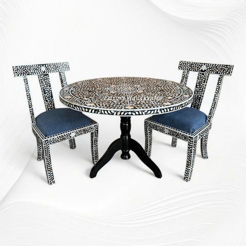 MOP Inlay Floral Dining and Chair Set Black 4