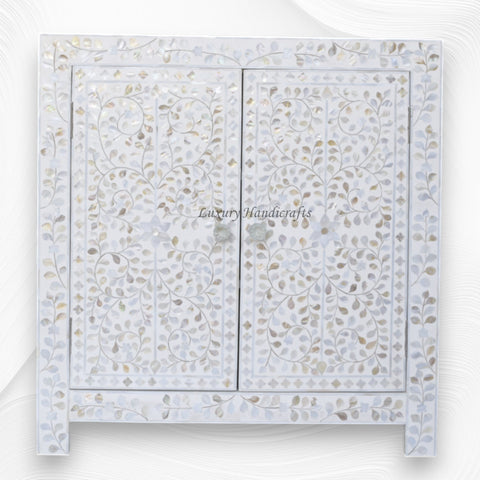 MOP Inlay Floral 2 Door Cabinet White 5