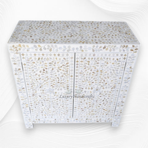 MOP Inlay Floral 2 Door Cabinet White 2