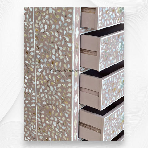 MOP Inlay Floral 6 Drawer Tallboy Chest Milk Chocolate 4