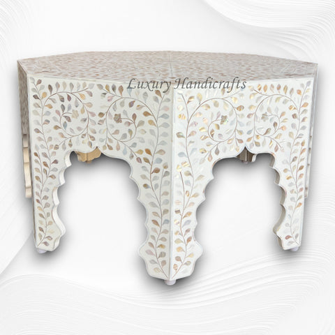 MOP Inlay Floral Octagonal Coffee Table White 2