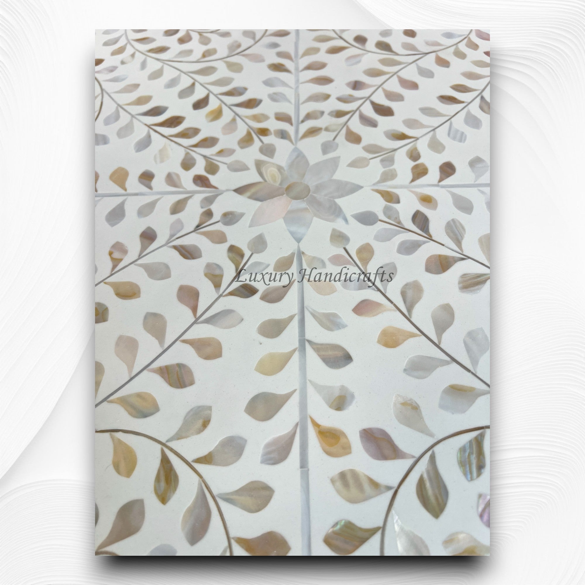MOP Inlay Floral Octagonal Coffee Table White 3