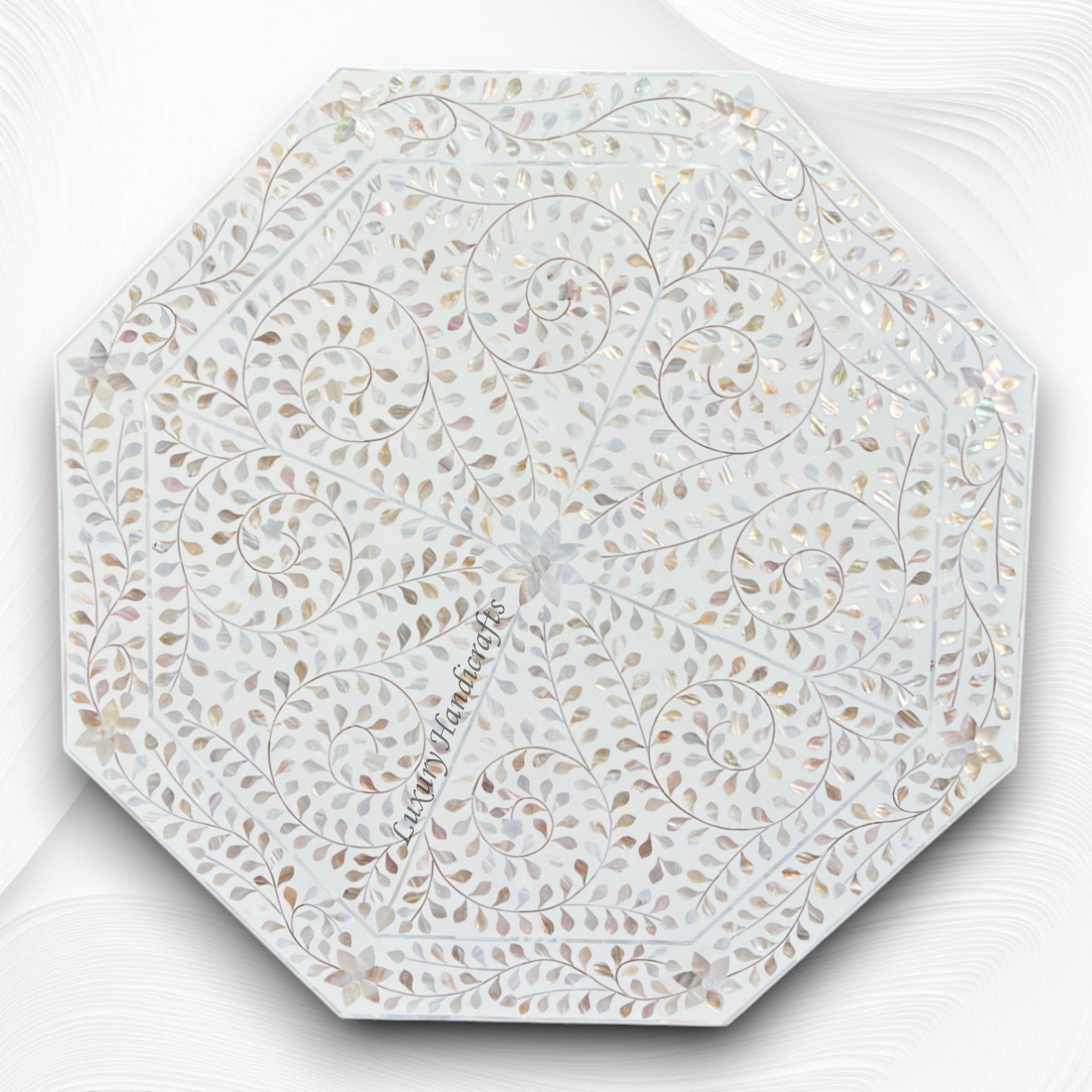 MOP Inlay Floral Octagonal Coffee Table White 4