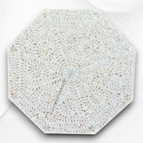 MOP Inlay Floral Octagonal Coffee Table White 4