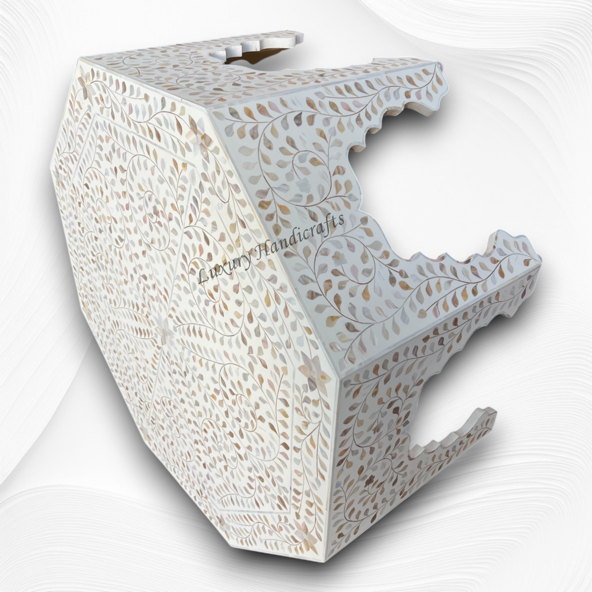 MOP Inlay Floral Octagonal Coffee Table White 5