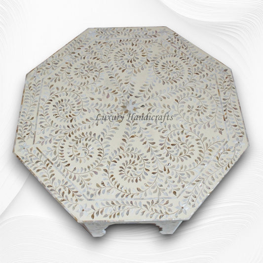 MOP Inlay Floral Octagonal Coffee Table Beige 2