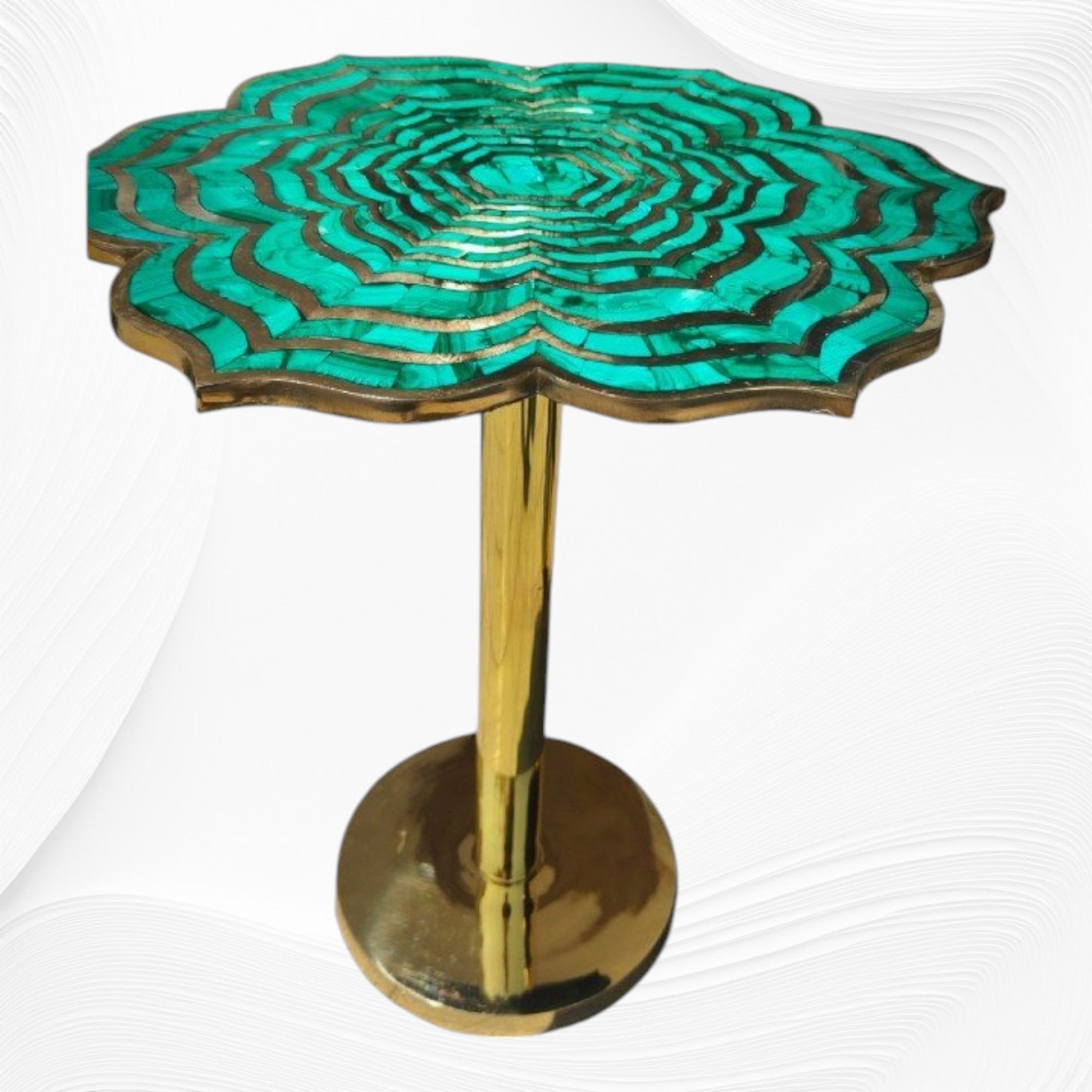Malachite Flower Accent Table In Brass 3
