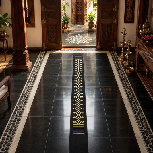 Cuddapah Marble Kolam Brass Inlay Floor Strip