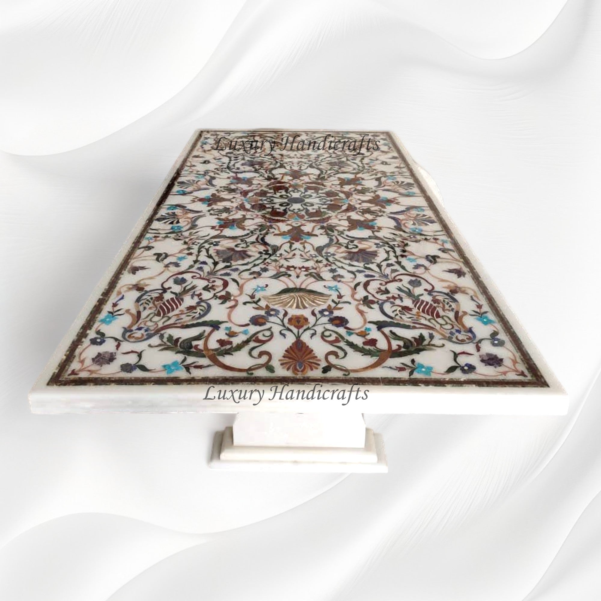 Maria Marbee Maria Gemstone Inlay Marble Dining Table 8 Seater – Luxury Handicrafts