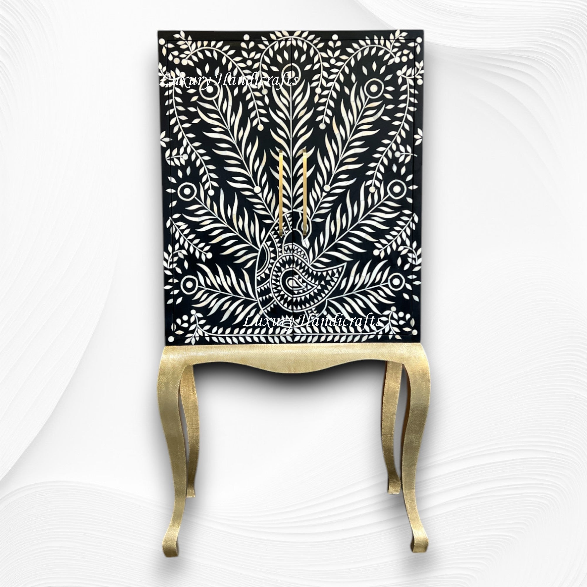 Millie Bone Inlay Bar Cabinet Peacock Black 5