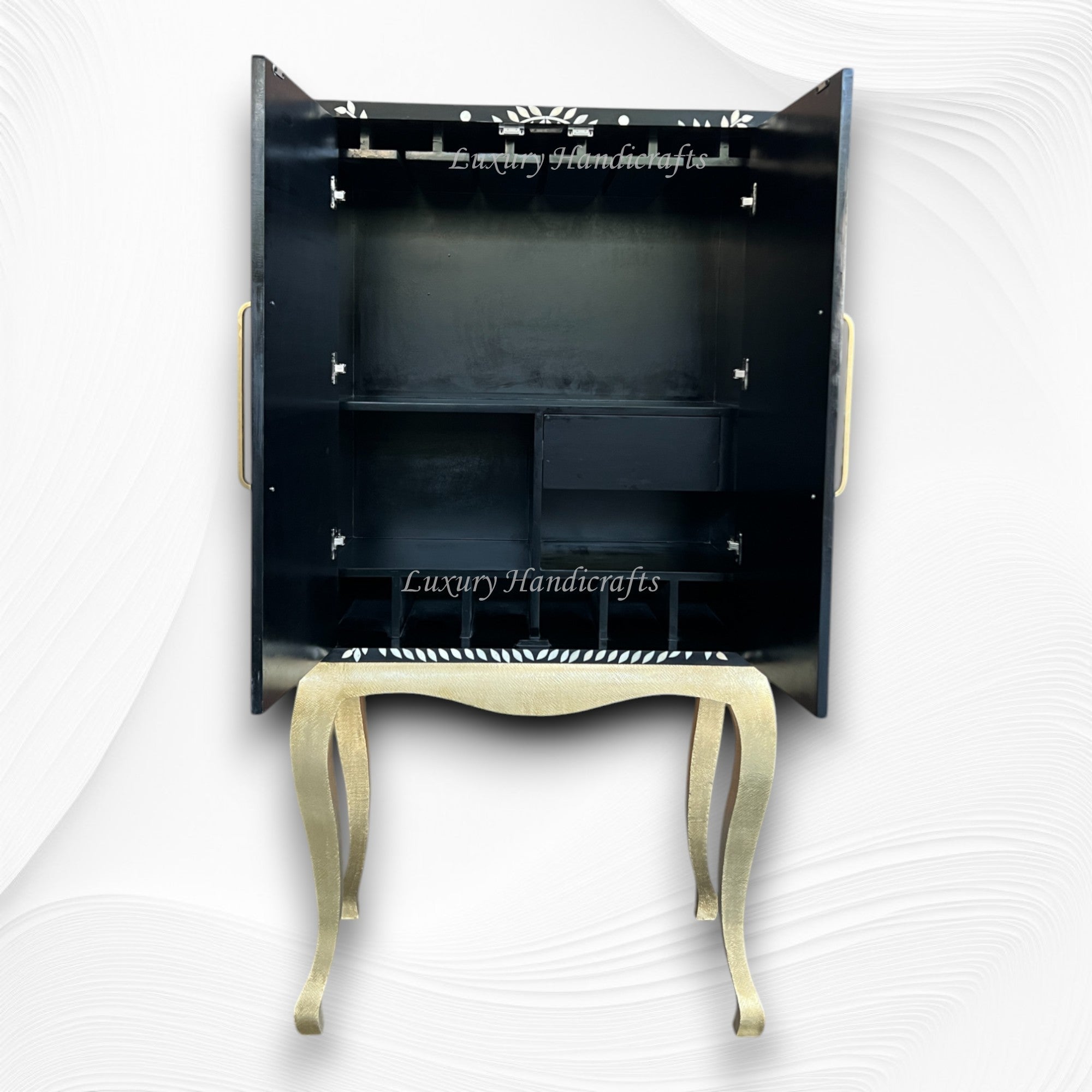 Millie Bone Inlay Bar Cabinet Peacock Black 3