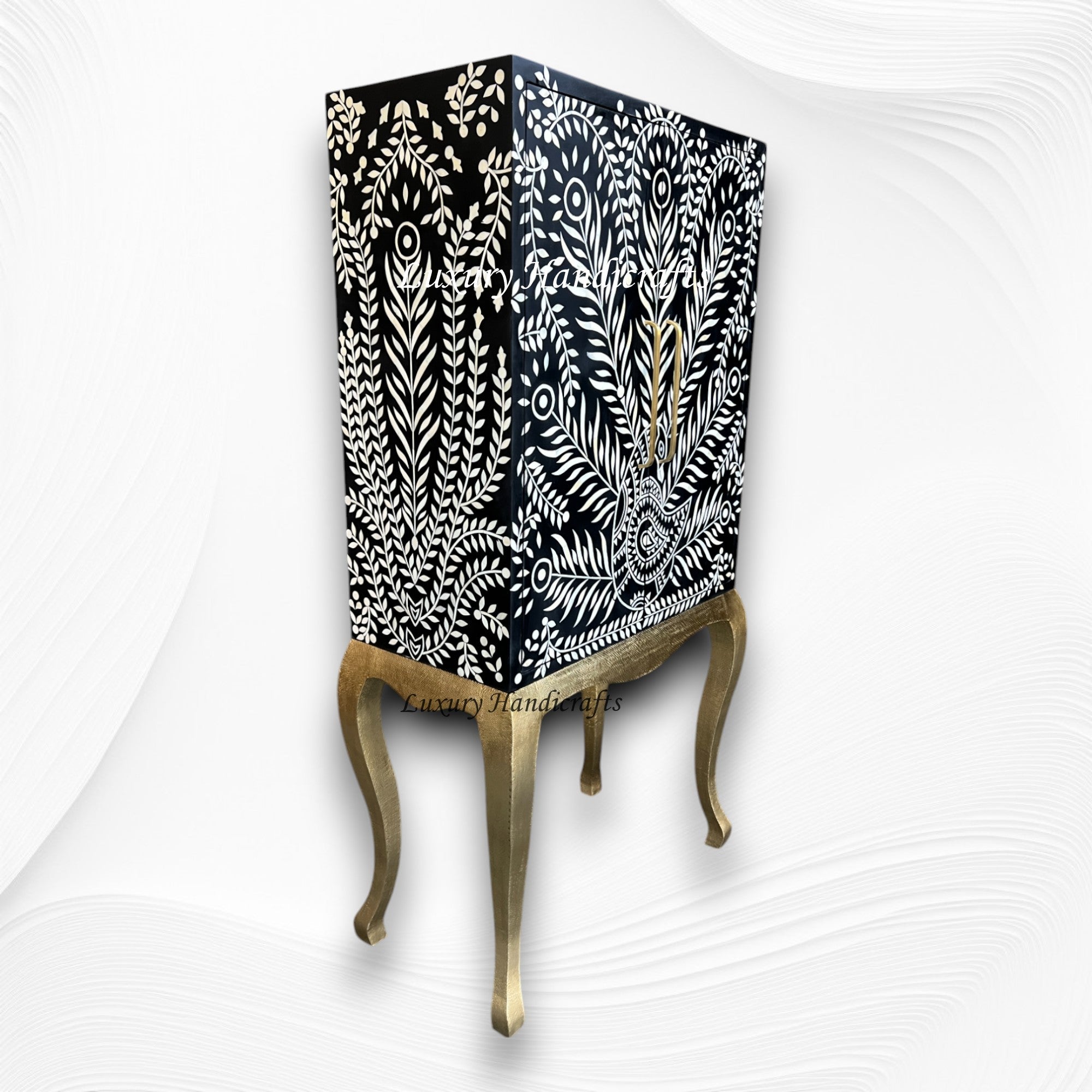 Millie Bone Inlay Bar Cabinet Peacock Black 2