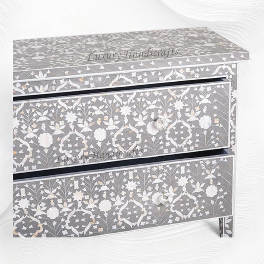Moghul Flower MOP Inlay 2 Drawer Chest Grey
