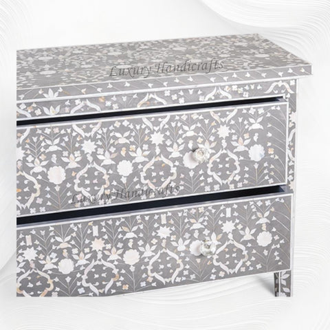 Moghul Flower MOP Inlay 2 Drawer Chest Grey