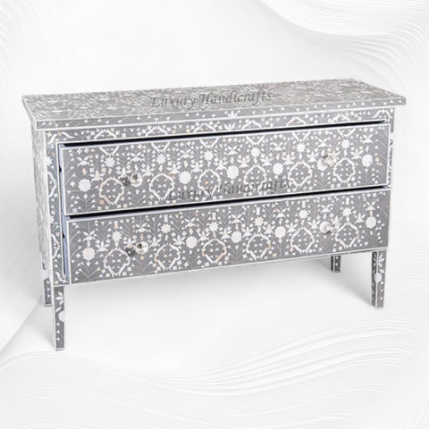 Moghul Flower MOP Inlay 2 Drawer Chest Grey