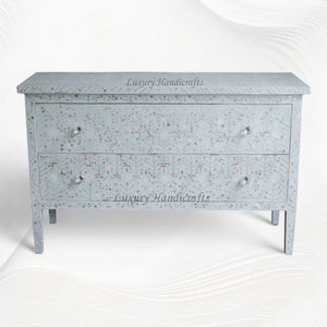 Moghul Flower MOP Inlay 2 Drawer Chest Seafoam