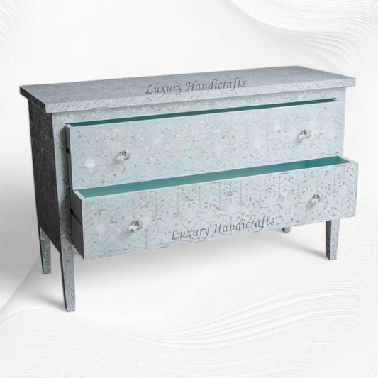 Moghul Flower MOP Inlay 2 Drawer Chest Seafoam
