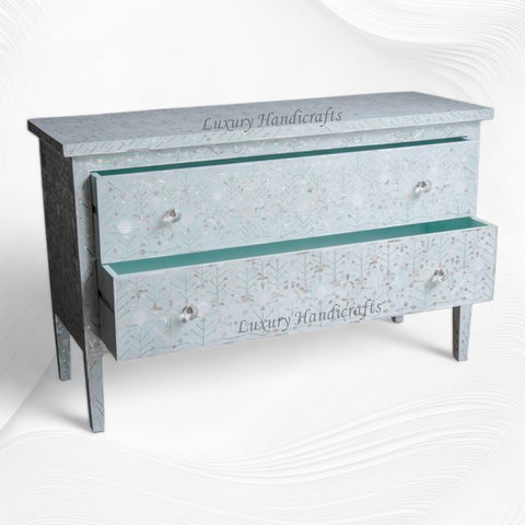Moghul Flower MOP Inlay 2 Drawer Chest Seafoam