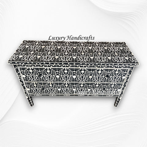 Moghul Flower Bone Inlay 2 Drawer Chest Black 6