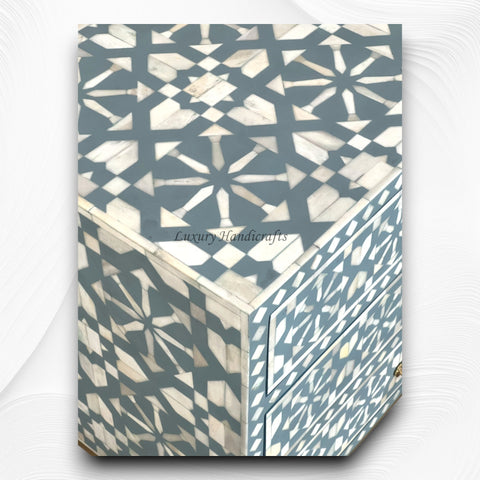 Moroccan Bone Inlay 3 Drawer Nightstand Rain Grey 3