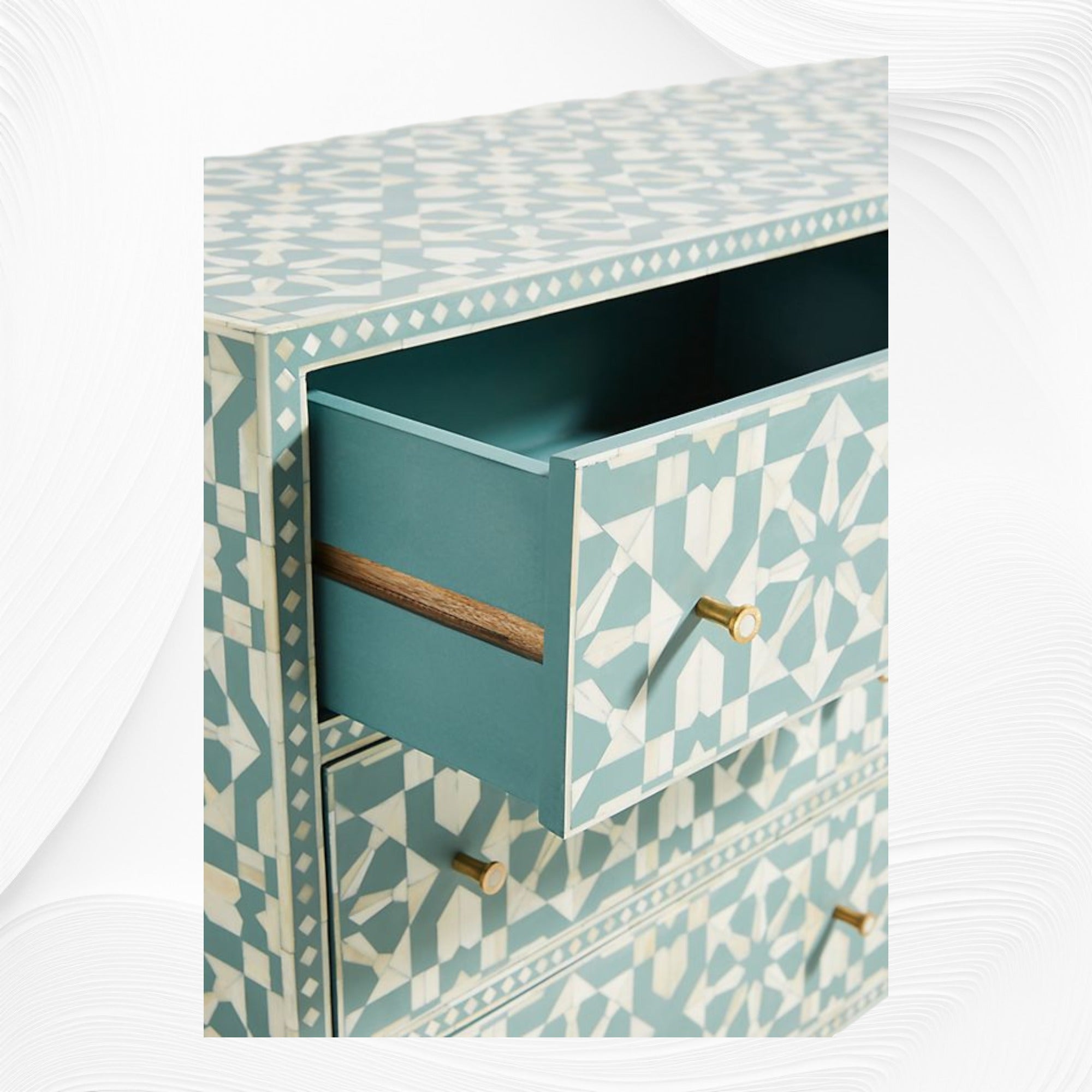 Bone Inlay Moroccan 9 Drawer Chest Green 4