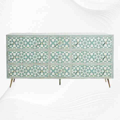 Bone Inlay Moroccan 9 Drawer Chest Green 7