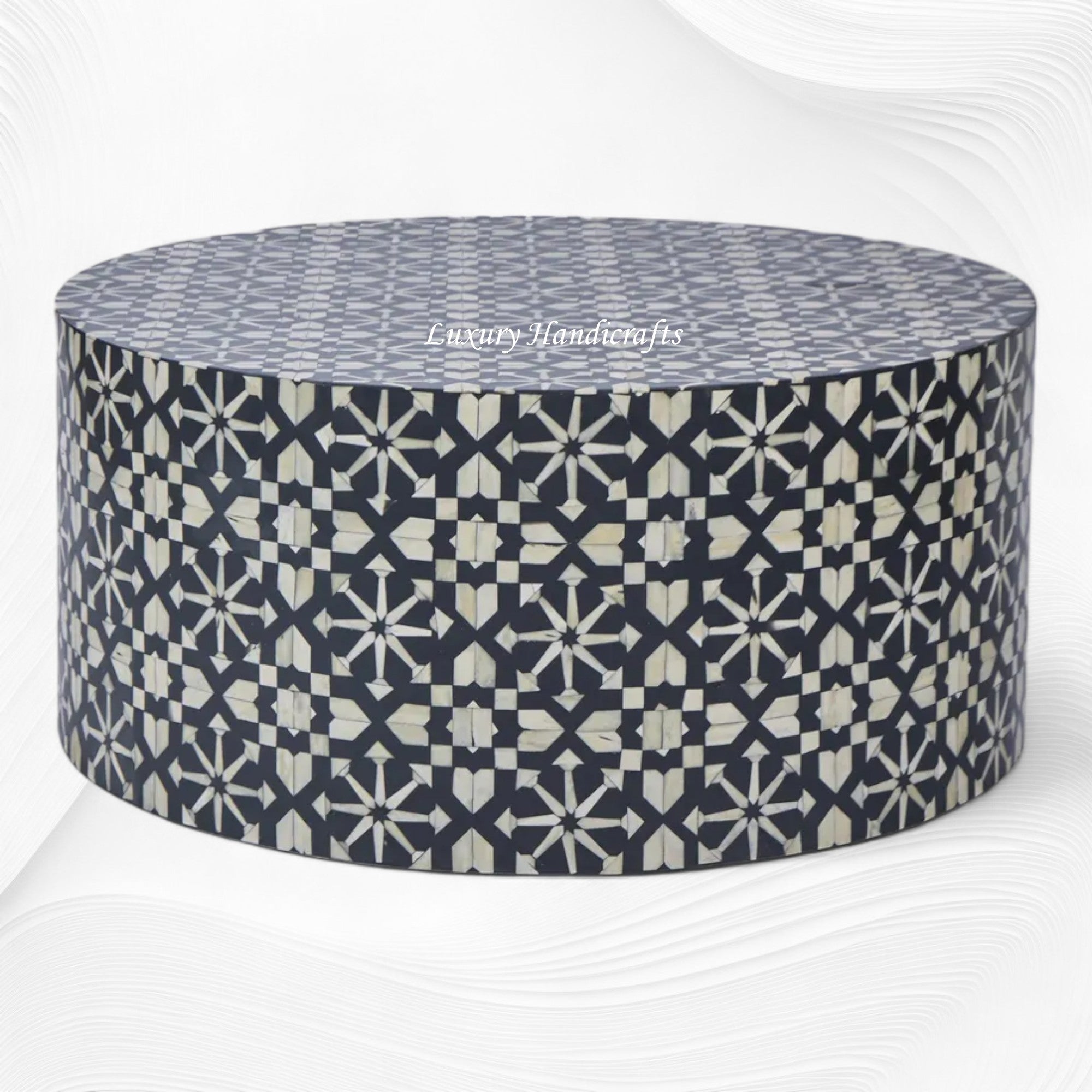 Bone Inlay Circular Table Moroccan Bone Inlay Round Center Table Black – Luxury Handicrafts