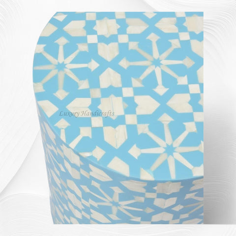Moroccan Bone Inlay Round Side Table Aqua 2