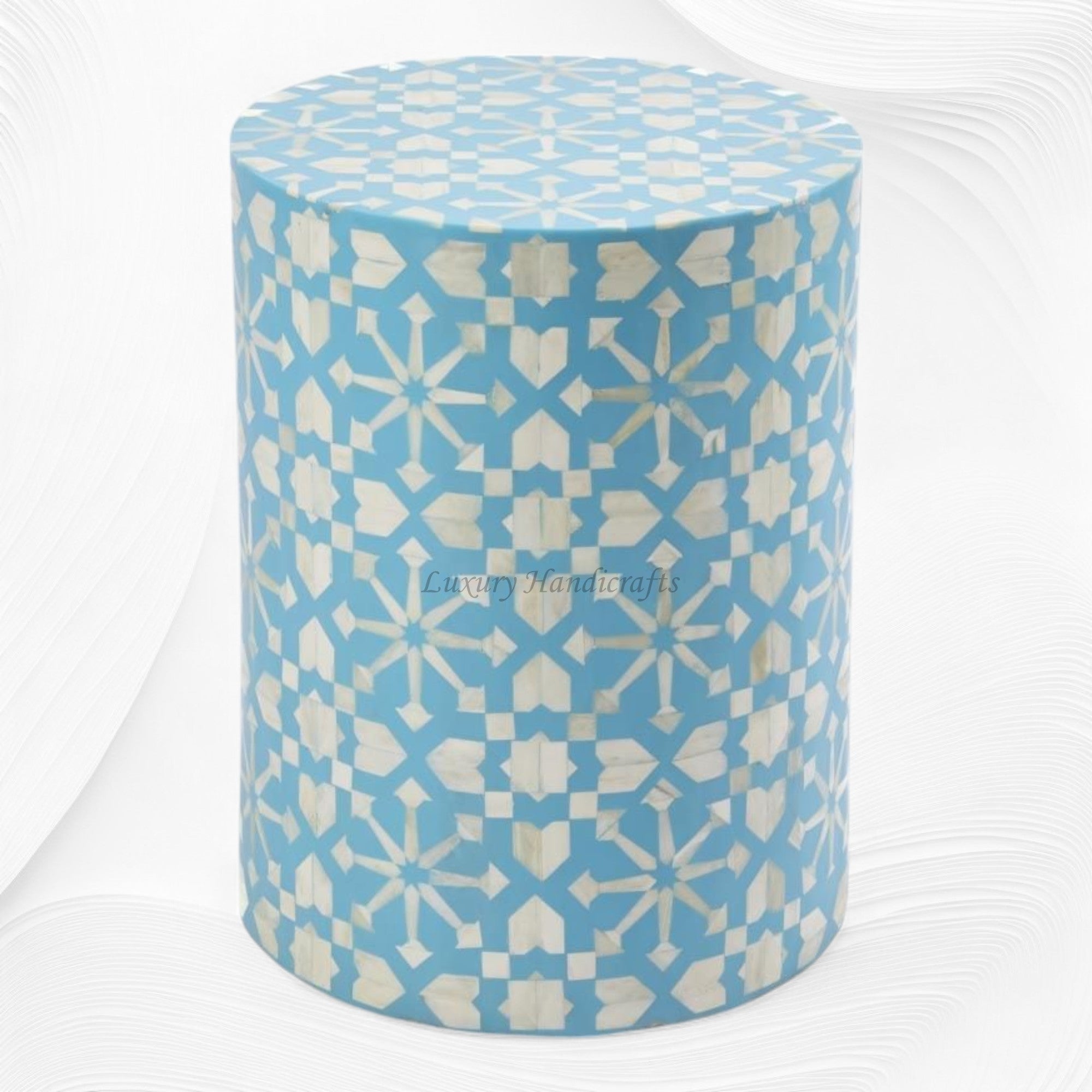 Moroccan Bone Inlay Round Side Table Aqua 3