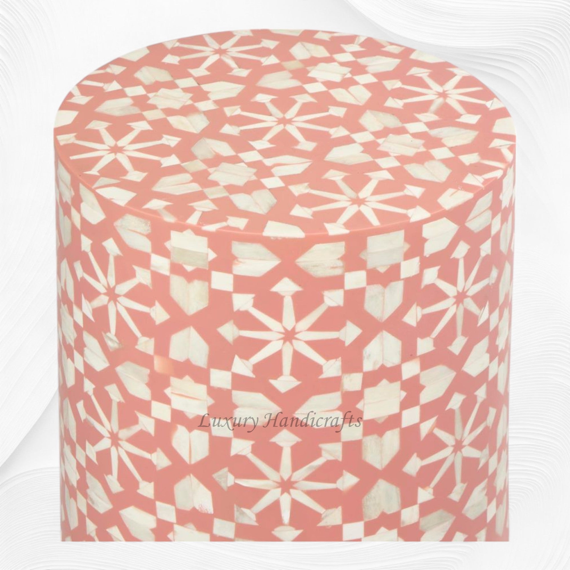 Moroccan Bone Inlay Round Side Table Orange 1