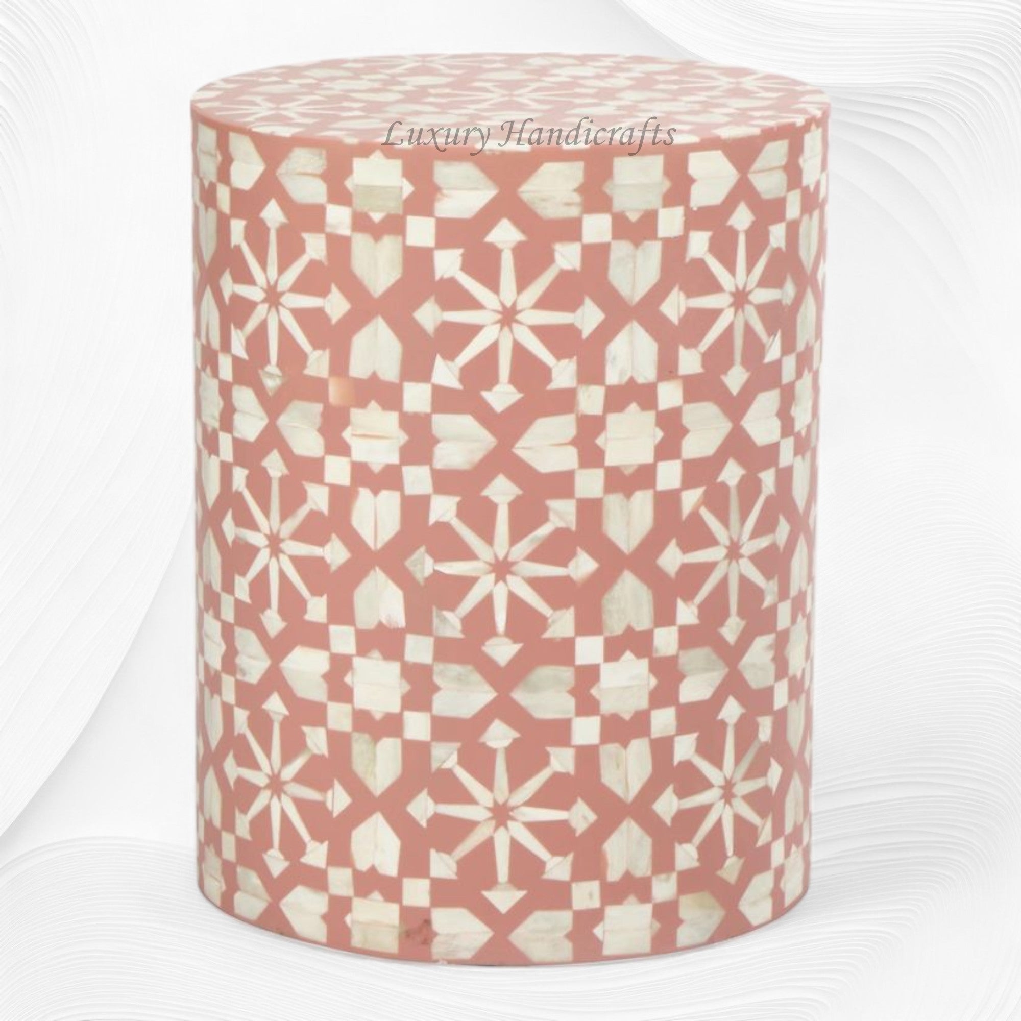 Moroccan Bone Inlay Round Side Table Orange 3