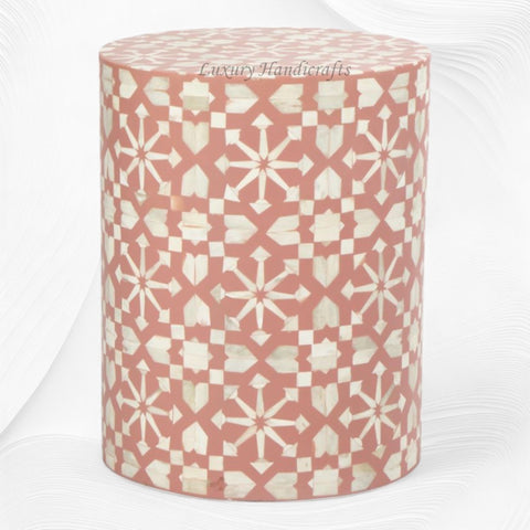 Moroccan Bone Inlay Round Side Table Orange 3